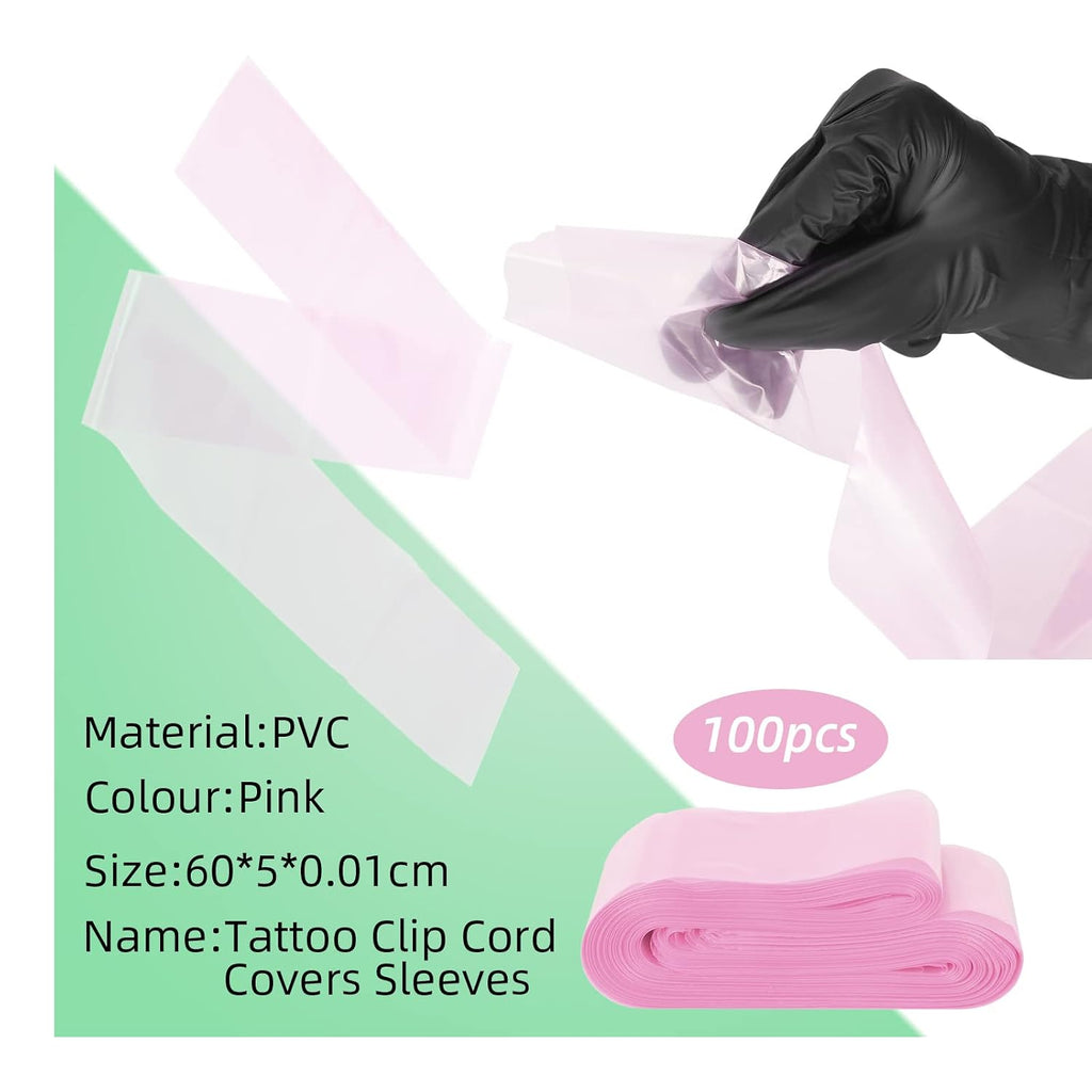 100pcs Tattoo Clip Cord Sleeves with 2pcs Self-adhesive Bandage Disposable Plastic Cover Bags Tattoo Pen Bag Tattoo