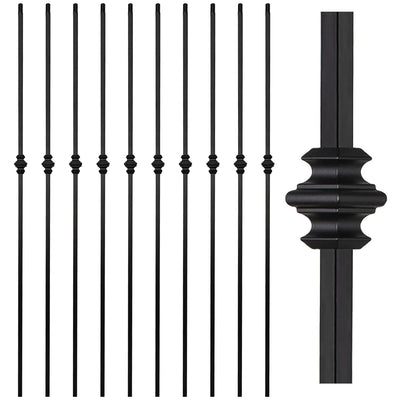 44" Wrought Iron Single Collar Balusters, 1/2" Square Hollow Stair Iron Spindles, Balusters for Staircase Interior