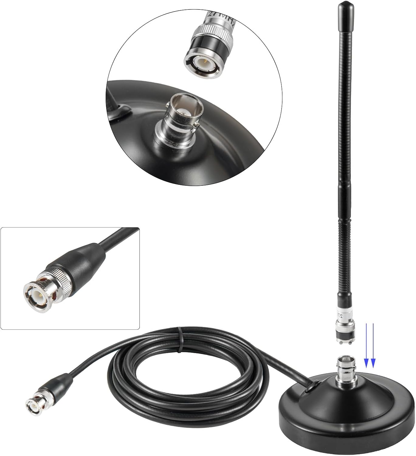Long Range 27MHz Heavy Duty Magnetic Base Station Soft Whip CB Radio Antenna Kit for Cobra Midland Uniden Maxon