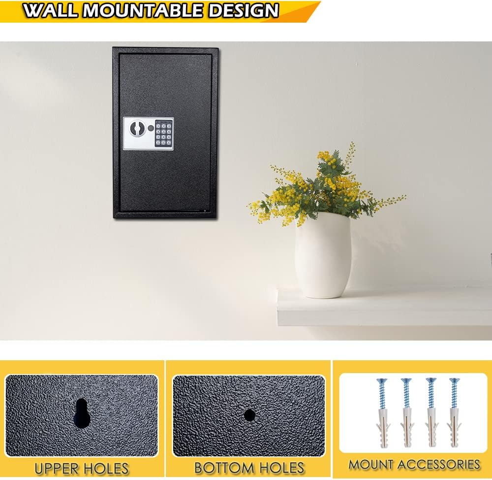 60-Key Wall Mount Digital Key Cabinet Lock Box, Electronic Key Safe, Black | Metal Electronic Key Safe Includes 60