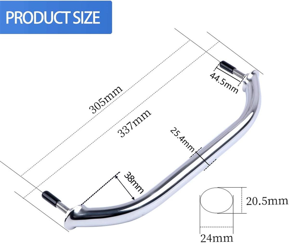 Polished Stainless Handrail,Heavy Duty Oval Boat Marine Grab Handle with Flange & Stud - 12" Long