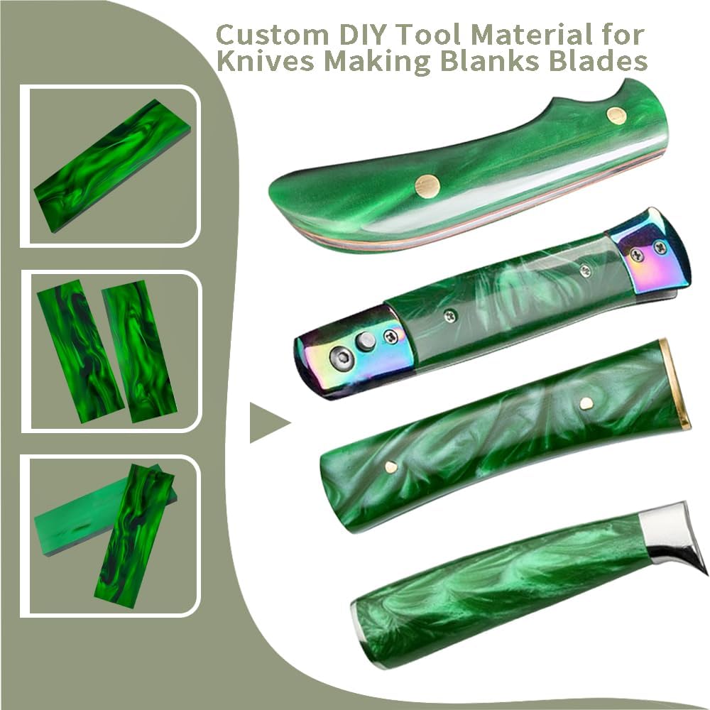 Acrylic Knife Handle Scales Slabs for Knife Making, 2 Pcs | Synthetic Green Pearl, DIY Knife Handle Material