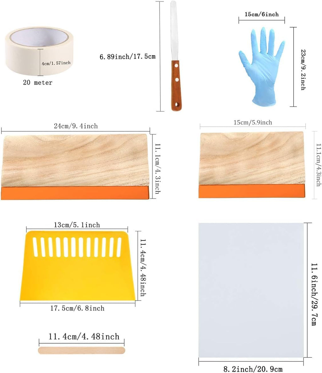 23 Pieces Screen Printing Starter Kit, 3 Wood Frames with Mesh | Includes squeegees, inkjet transparency film, ink