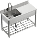 Stainless Steel Commercial Sink with Drainboard, Free Standing Utility Sink