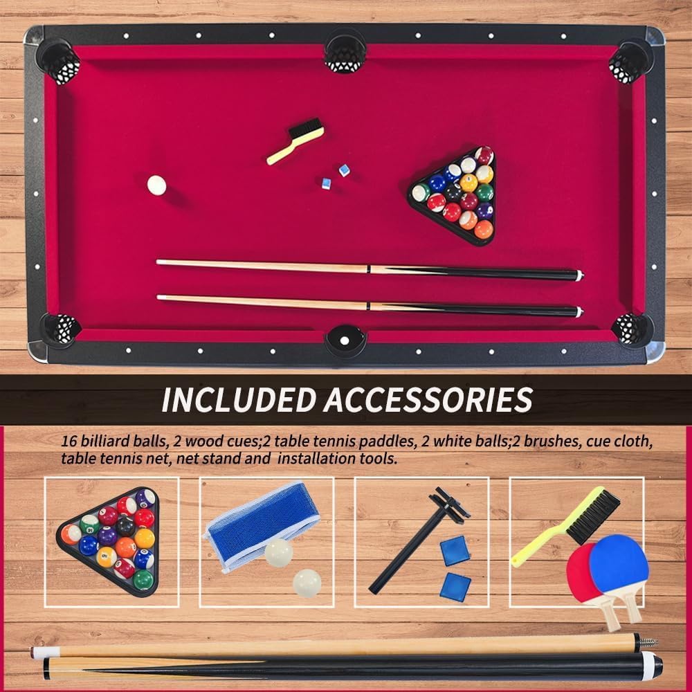 2 in 1 Pool and Table Tennis Multi Game Table, 6-Foot Modern Billiards Table with Conversion Top of Table Tennis