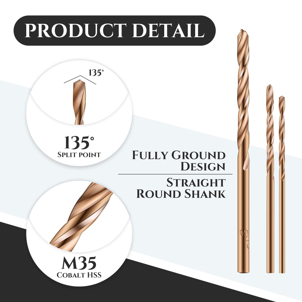 Mudder 15 Pcs 1/16" 1/8" 5/64" Drill Bit M35 High Speed Cobalt Drill Bit