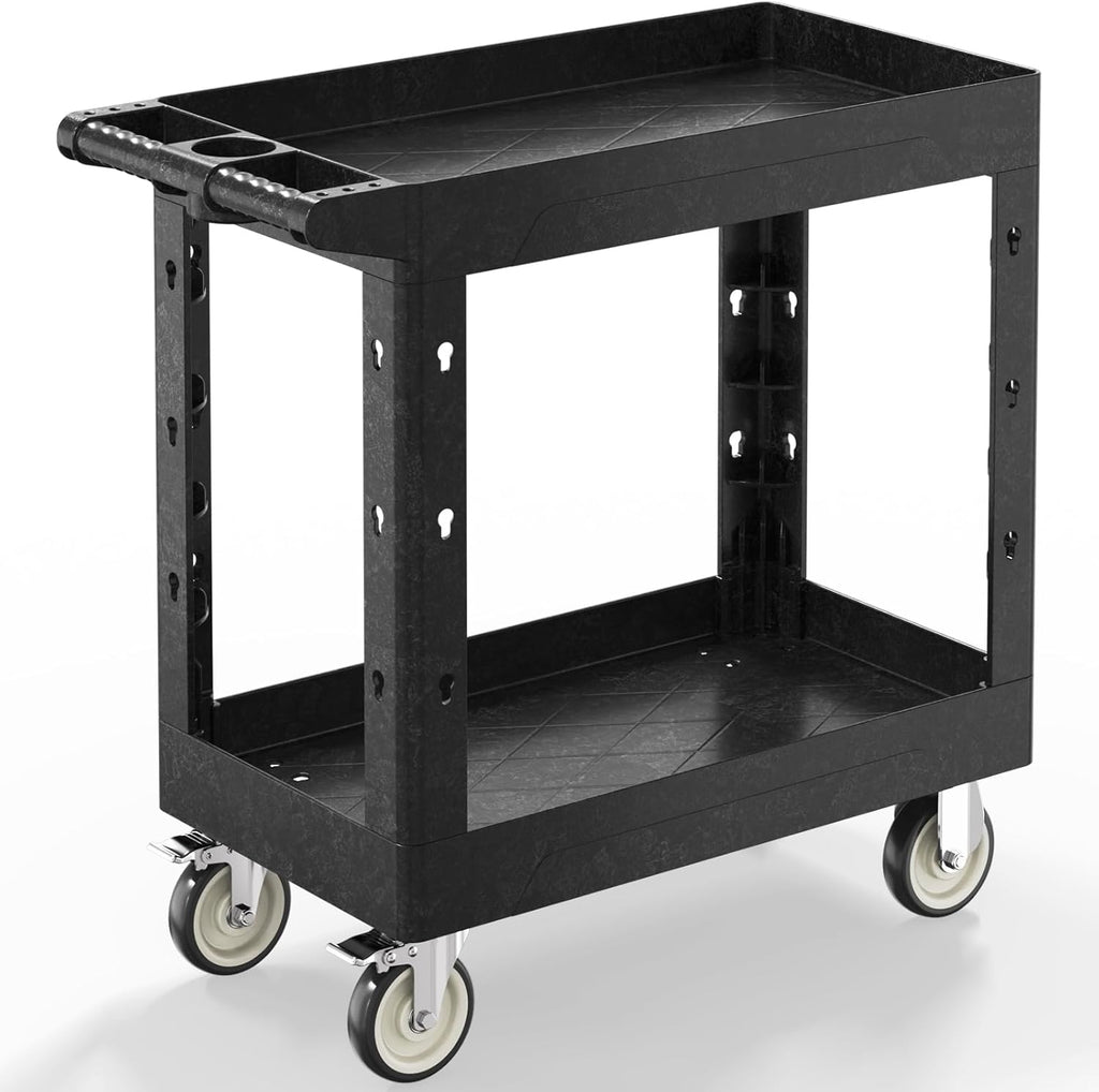 Plastic Utility Cart on Wheels, 34 x 17 Inch Rolling Service Cart-Black