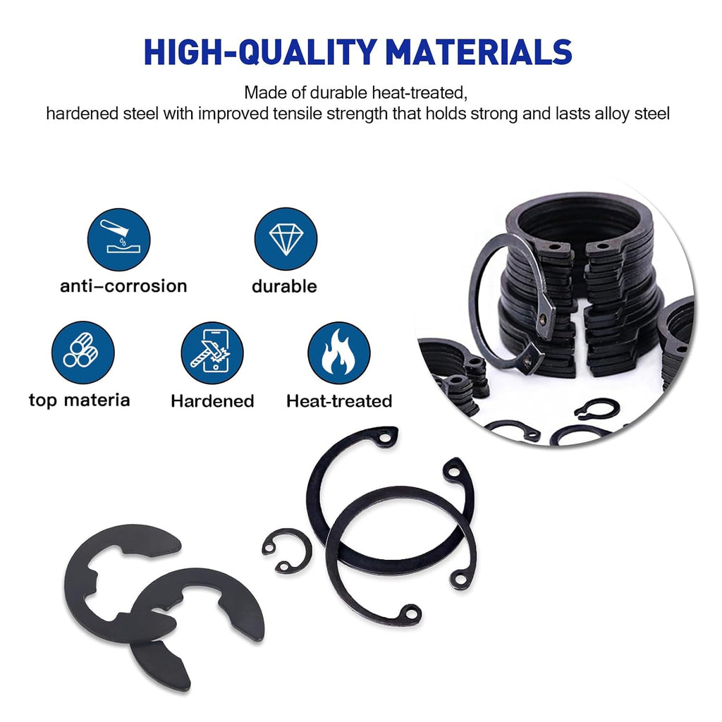 Boatsea 450Pcs Circlip Retaining Ring Kit, 3 Types 18 Sizes Incl External & Internal Circlips