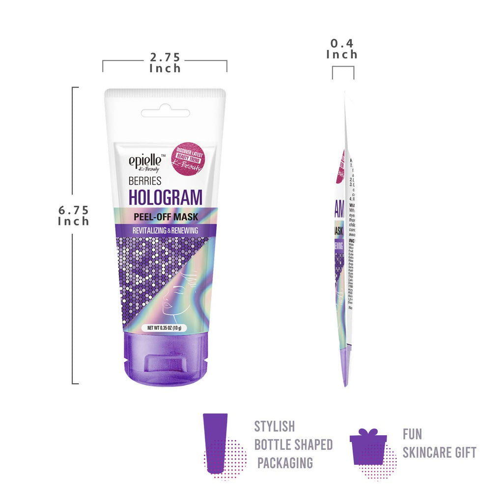 Hologram Glitter Peel-Off Face Masks - Toning & Calming | 8 Variety Pack Single-Use Testers | Gift Set, Spa Gift |