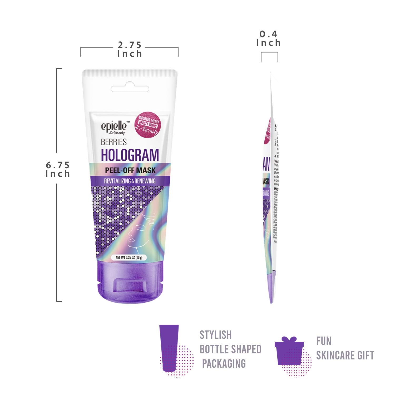 Hologram Glitter Peel-Off Face Masks - Toning & Calming | 8 Variety Pack Single-Use Testers | Gift Set, Spa Gift |