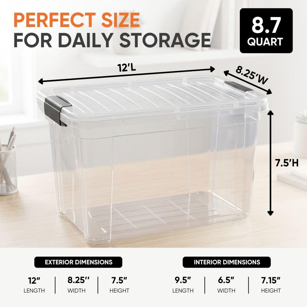 8.7 Quart Clear Plastic Storage Boxes with Lids, Stackable Organizer Containers, BPA-Free Storage Bins for Home