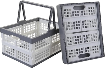 2-Pack Collapsible Crate with Handle, Grocery Shopping Baskets | Collapsible Stackable Grocery Crates with Handles