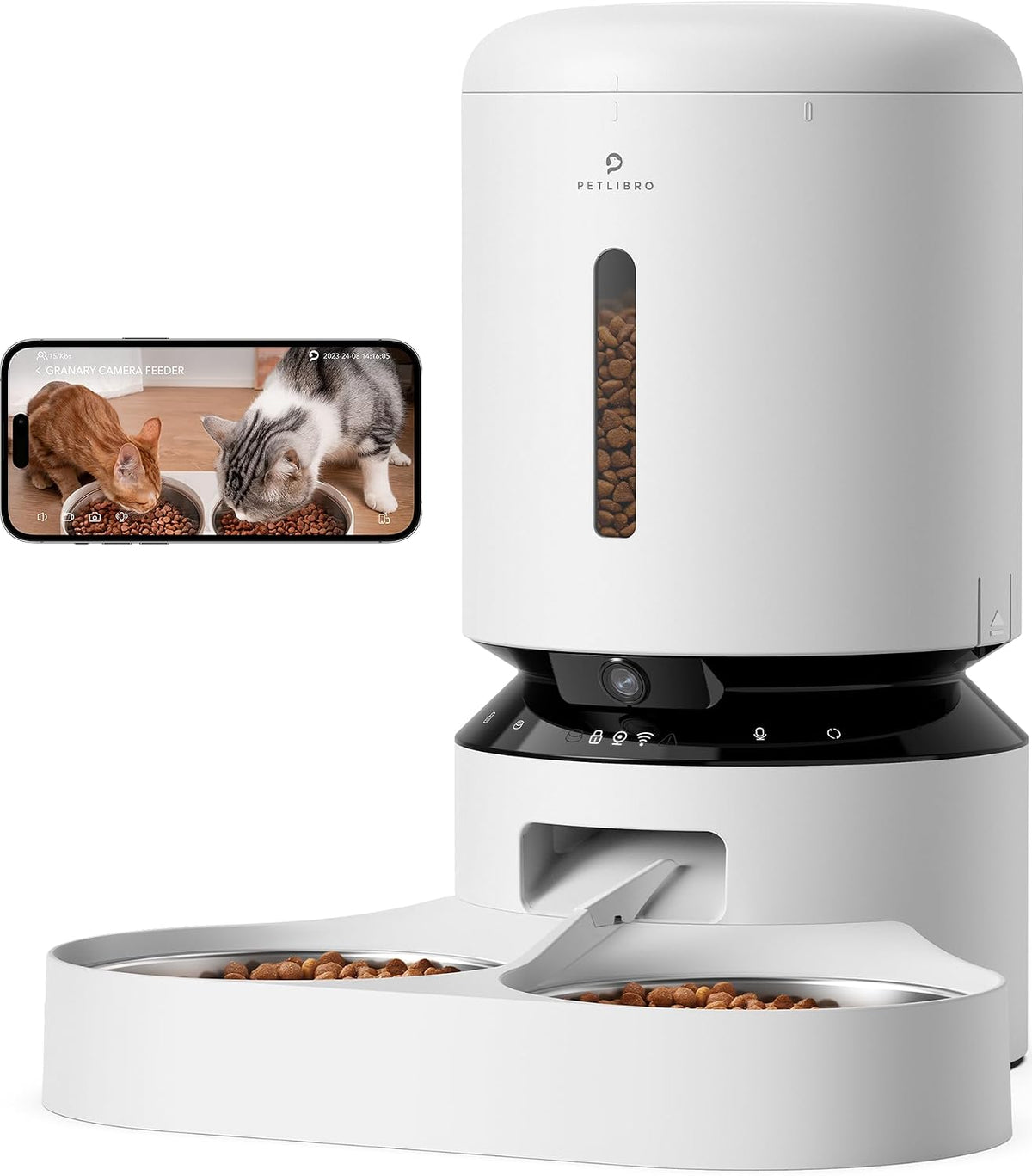 Automatic Cat Feeder with Camera for Two Cats, 1080P HD Video with Night Vision, 5G WiFi Pet Feeder with Phone APP