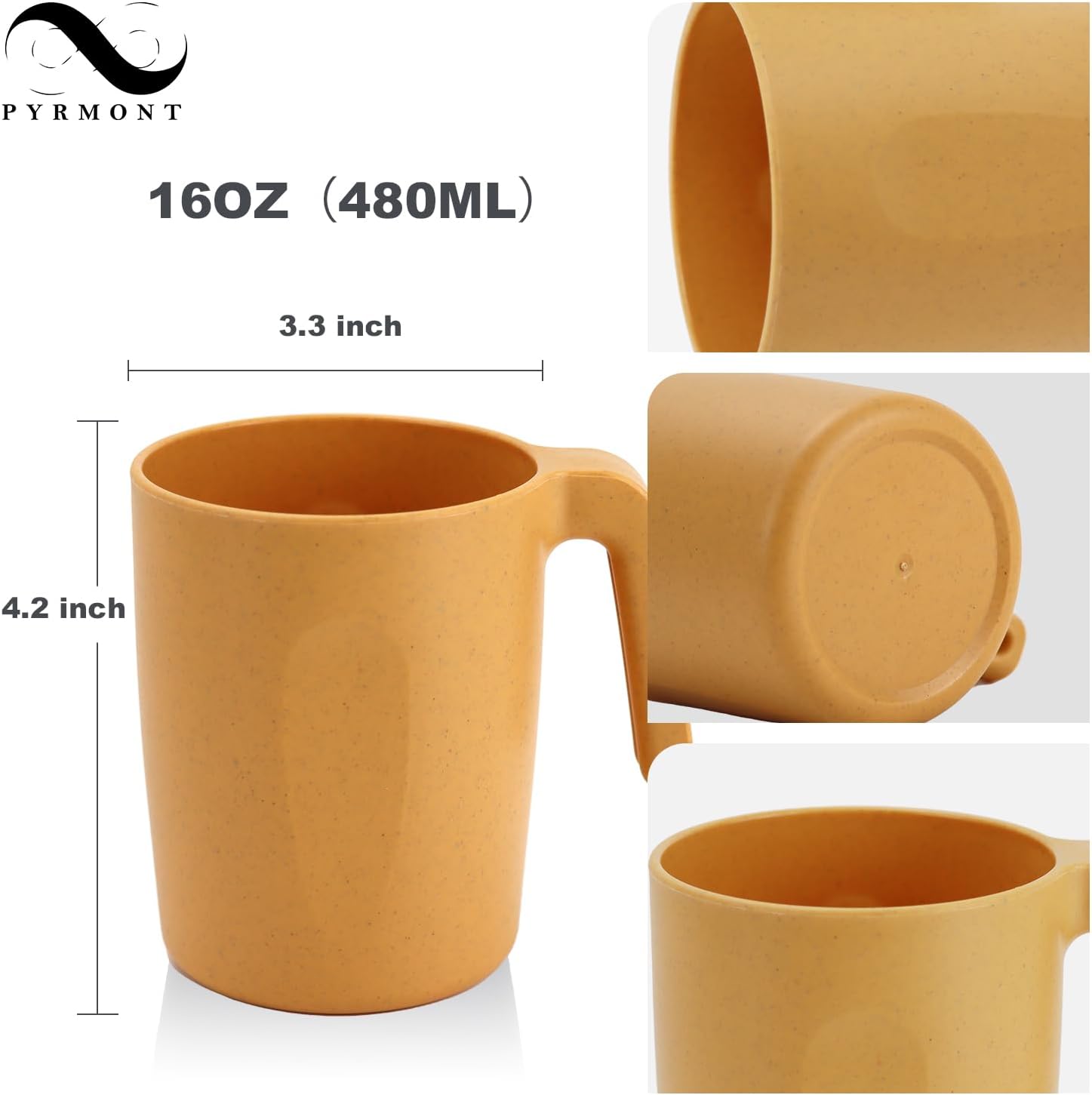 Wheat Straw Cups 16 Oz Alternative Plastic Cups With Handle Dishwasher & Microwave Safe Mug Set of 6 Unbreakable Cups