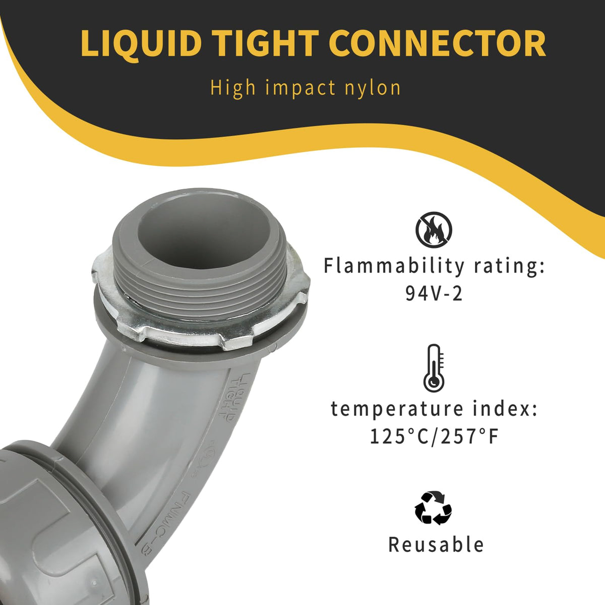 HDHAODA Conduit Connectors, 2 Inch, 90-Degree, Grey, 5-Pack