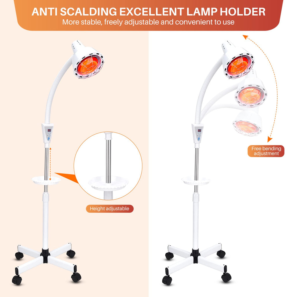 Infrared Red Light Therapy Lamp 275W with Timer and Adjustable Height Stand