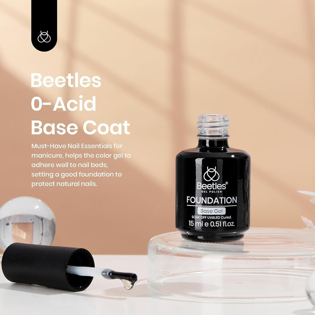 Beetles Base Coat Gel Nail Polish 1Pcs 15ml | Gel Polish Soak Off LED Lamp Base Coat Upgraded Formula Long-Lasting