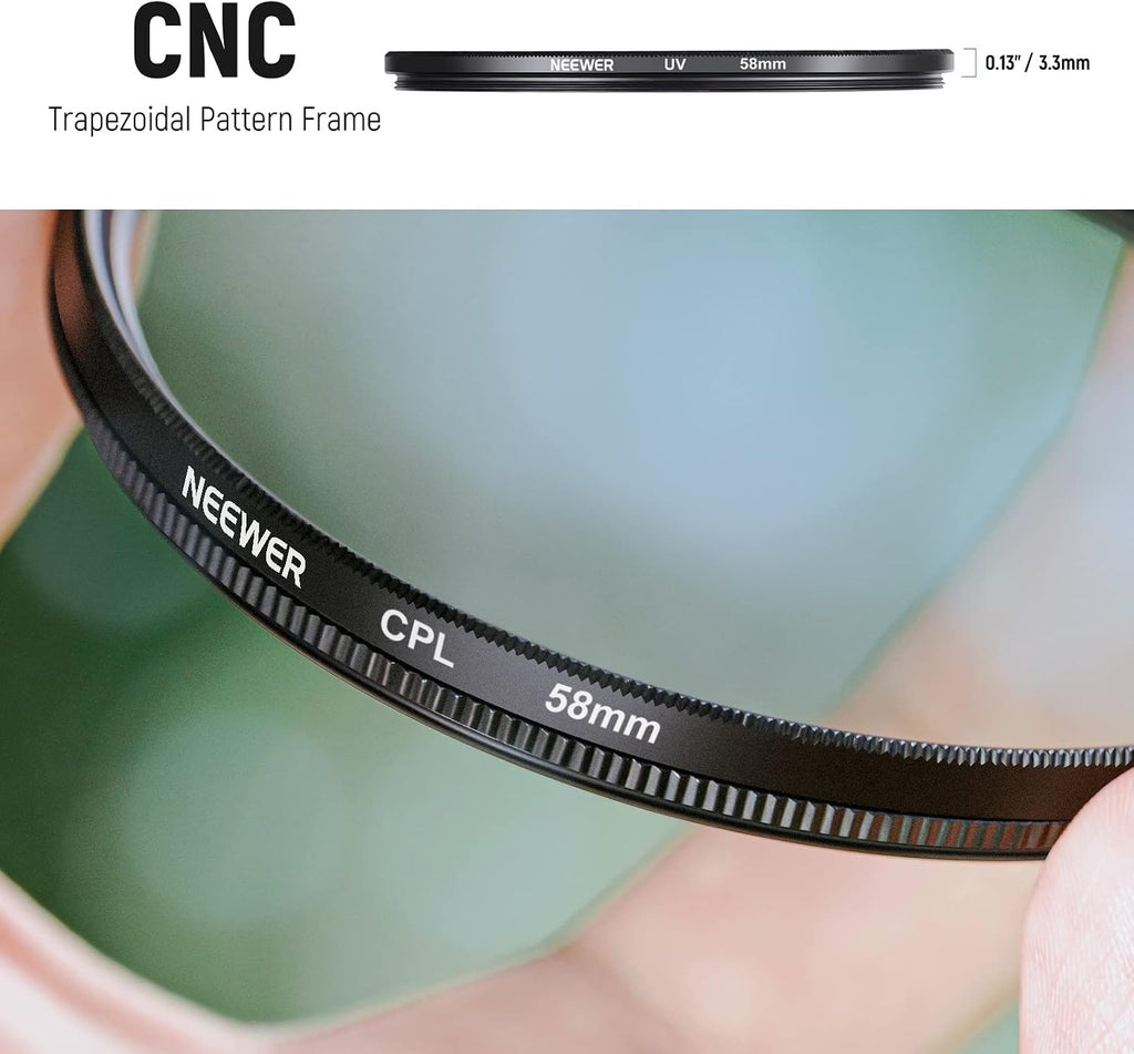58mm ND Lens Filter Kit with Hood & Lens Cap | UV, CPL, FLD, ND2, ND4, ND8, Compatible with Canon Nikon Sony