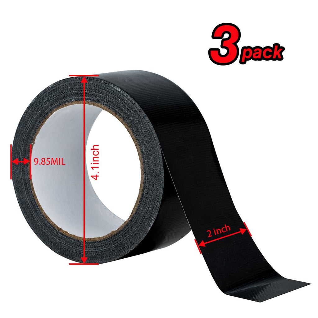 3Pack Black Duct Tape Heavy Duty Waterproof 60 Yards x 2 Inch Total