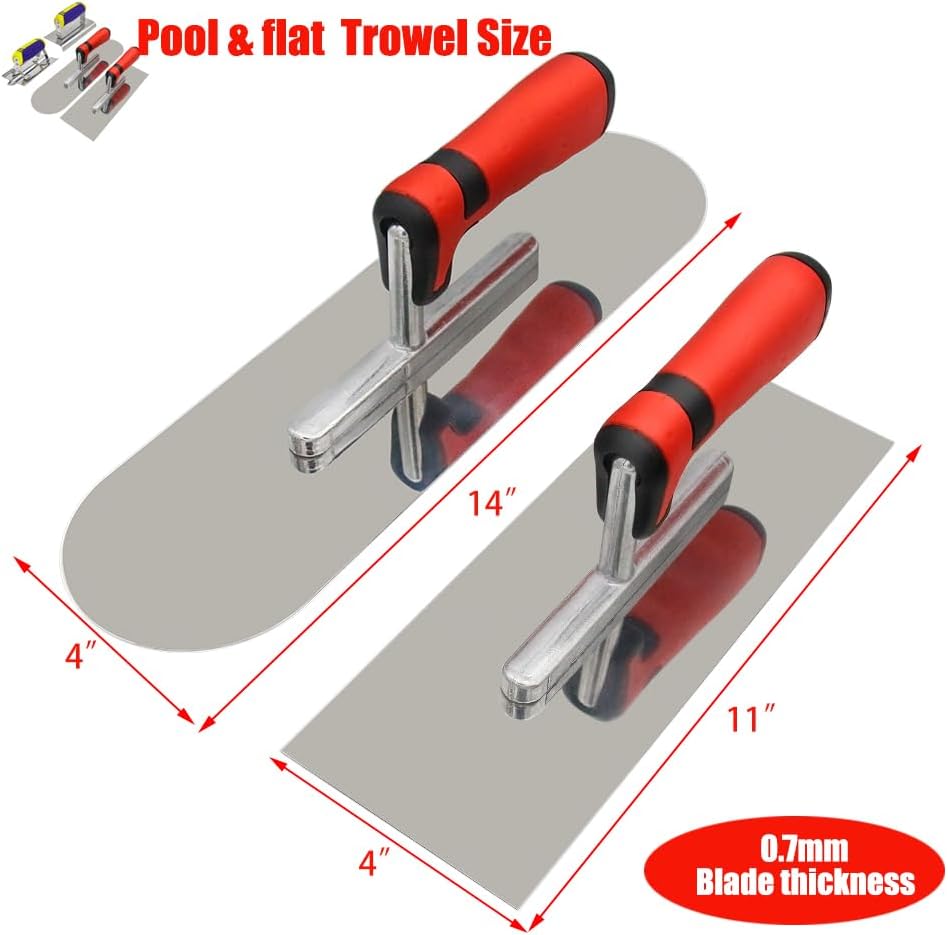 Concrete Tools Set Stainless Steel Flat Finishing Trowel and Pool Trowel Plus Concrete Edger and Groover Stucco