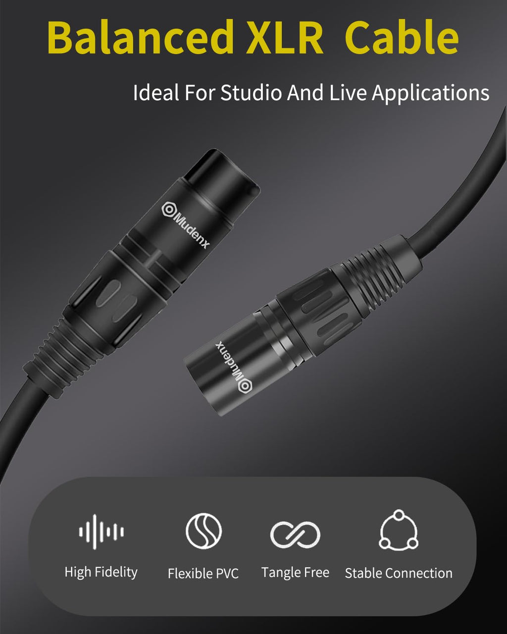 XLR Cables 25FT 2 Pack,Oxygen-Free Copper Balanced Microphone Cord Male to Female 3Pin for DMX Cable,Speaker Cable