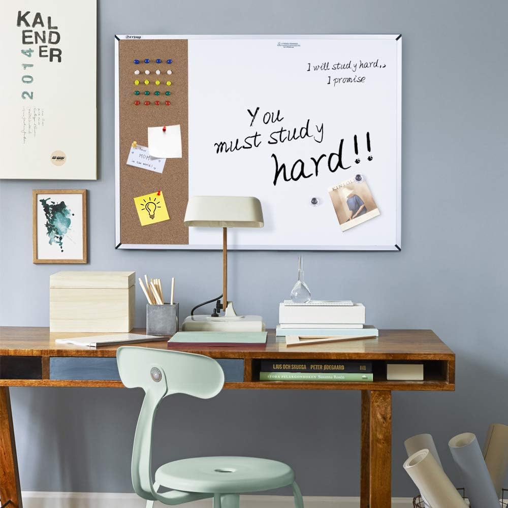 White Board & Cork Bulletin Board, 24" X 18", Combination Dry Erase Board & Cork Board, Vision Board for Home