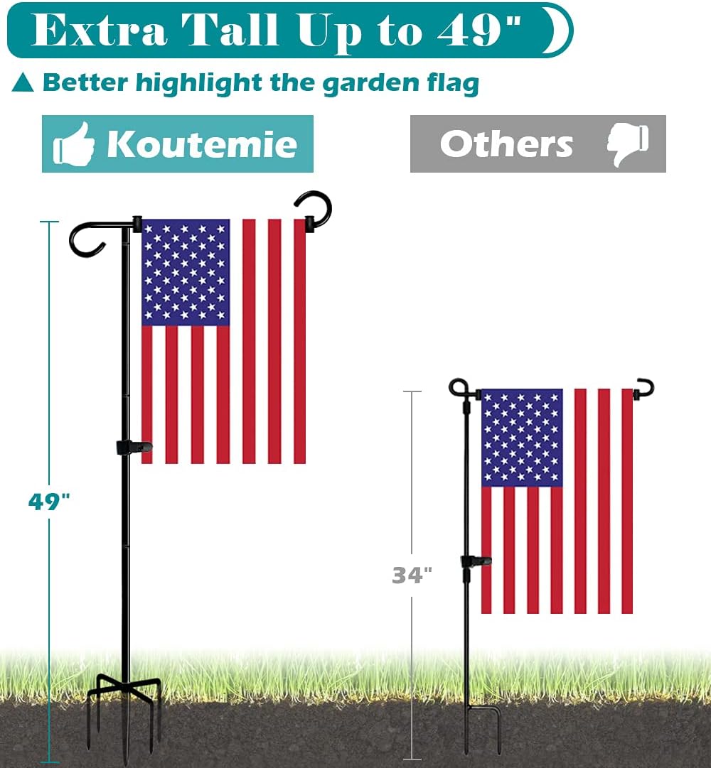 49 Inch Extra Tall Garden Flag Stand Holder Pole with 5 Prong Bases for 12 x 18 Outside Fall Yard Flags Décor, Matte