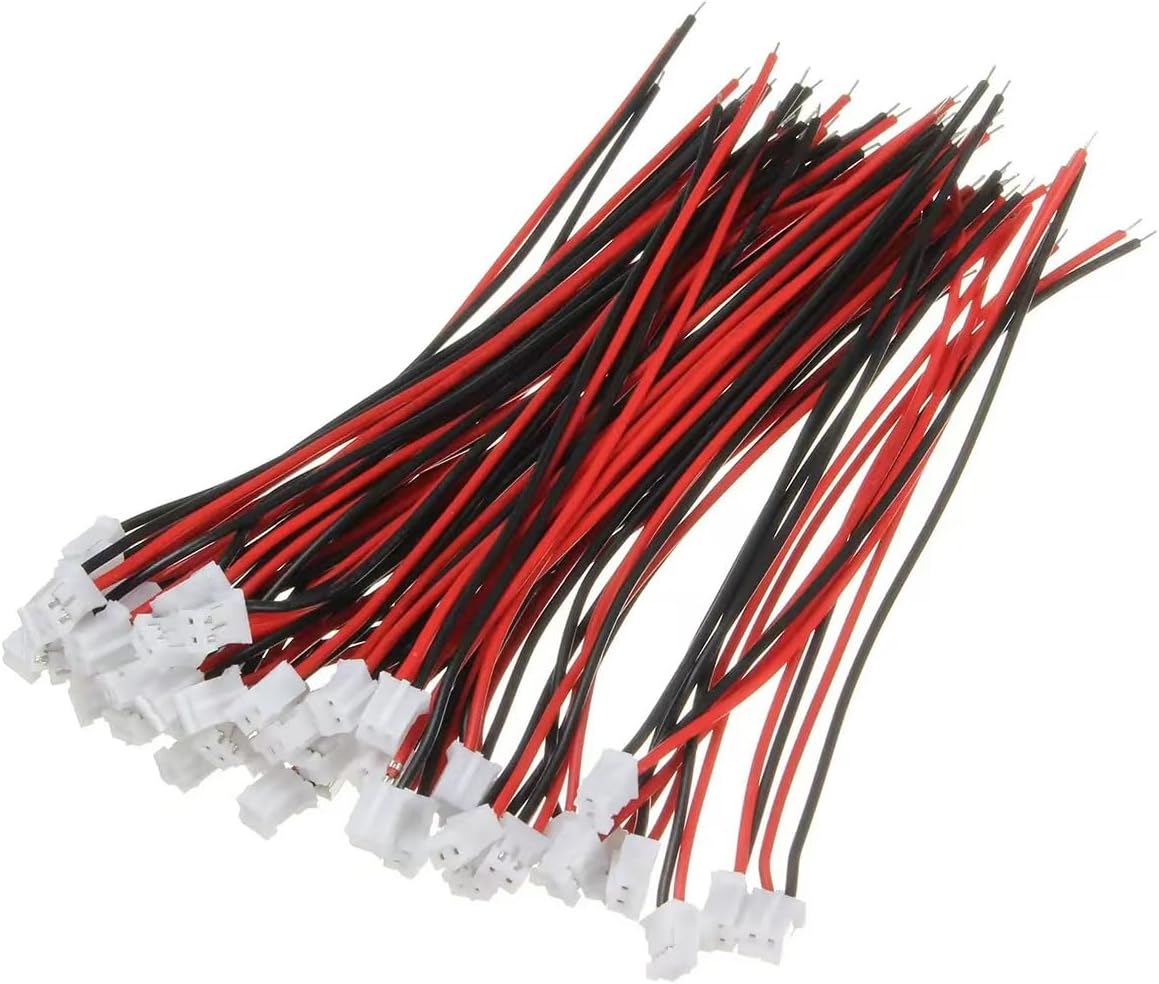 50PCS 25 Sets Mini Micro JST-PH 2.0mm 2 Pin Male Connector with 100mm Silicone Wire Cables and Female Socket JST PH 2.0 Connector Kit 22AWG - 10CM