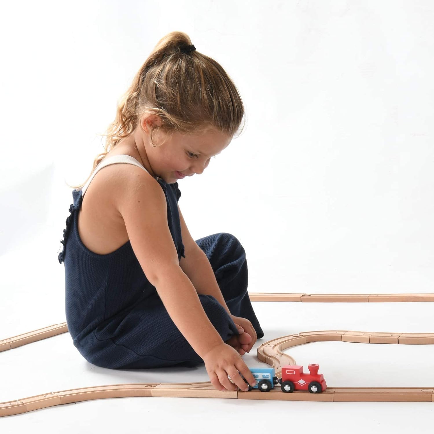 Wooden Train Tracks - 52 PCS Wooden Train Set + 2 Bonus Toy Trains - Train Sets For Kids - Car Train Toys Is