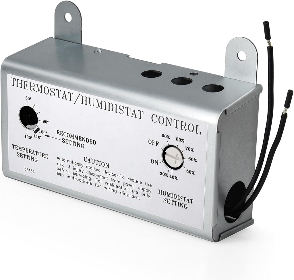 Attic Fan with Thermostat Humidistat Controller, Adjustable Temperature Humidity Controller for Workshops Greenhouses