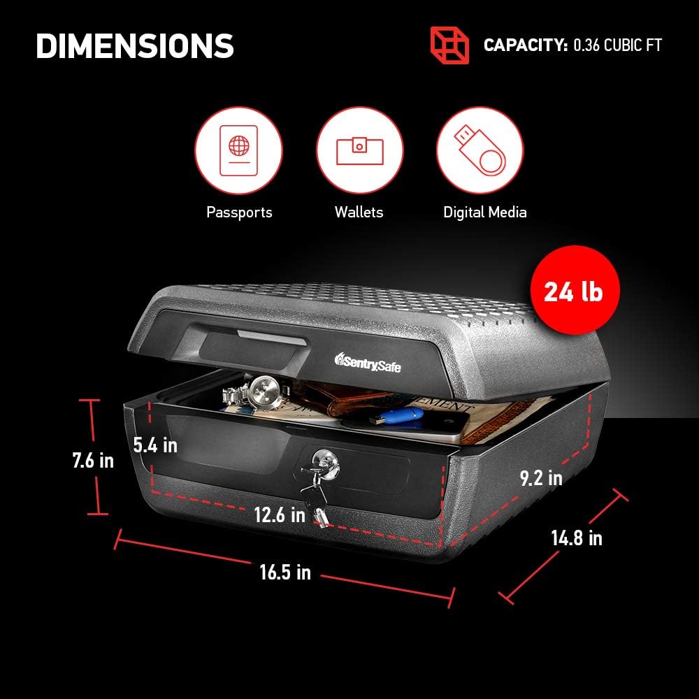 Fireproof and Waterproof Document Safe with Key Lock, Lock Box for Cash, Passport, Jewelry, Exterior: 16.5 in W x