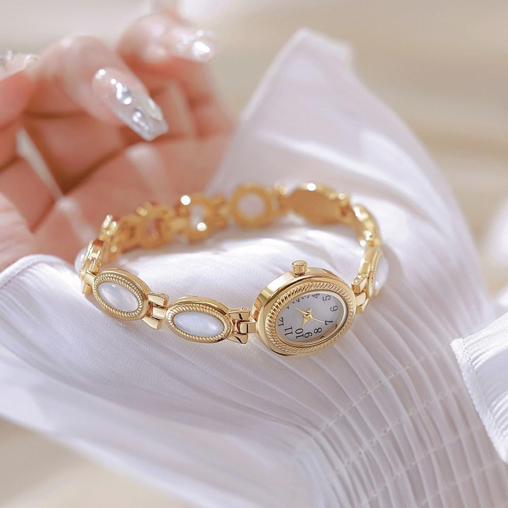 Womens Gold Watch Waterproof Quartz Wrist Watch Elegant Oval Vintage Small Dial Bracelet Watch Fashion Dress Watches