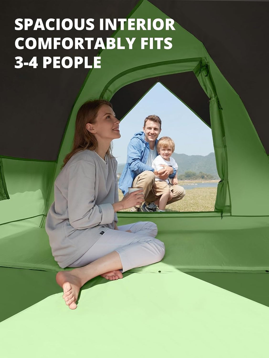 4/6 Person Instant Cabin Tent, Pop Up Windproof Tents for Camping, 60-Second Setup Family Tent with Carry Bag for