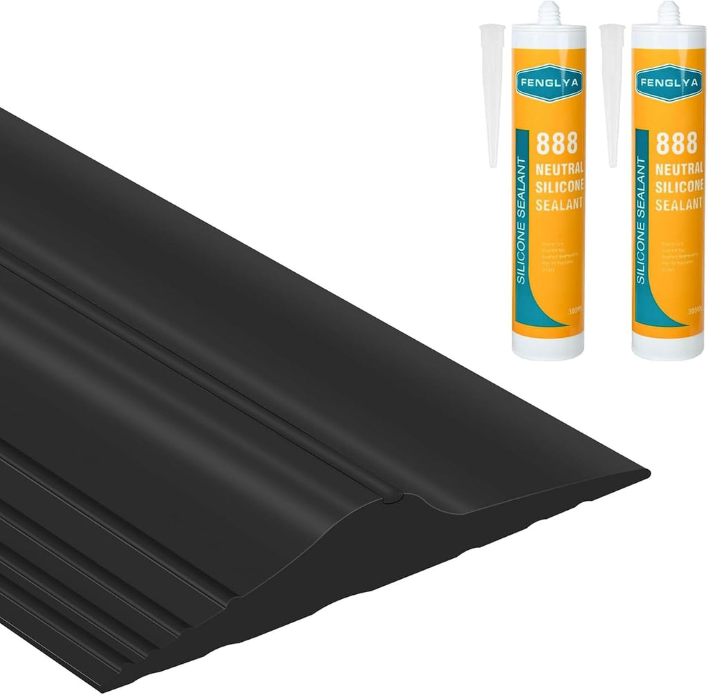20Ft/6.1M Universal Garage Threshold Seal Strip with 300ml Black Adhesives, Garage Door Bottom Weatherproof Strip