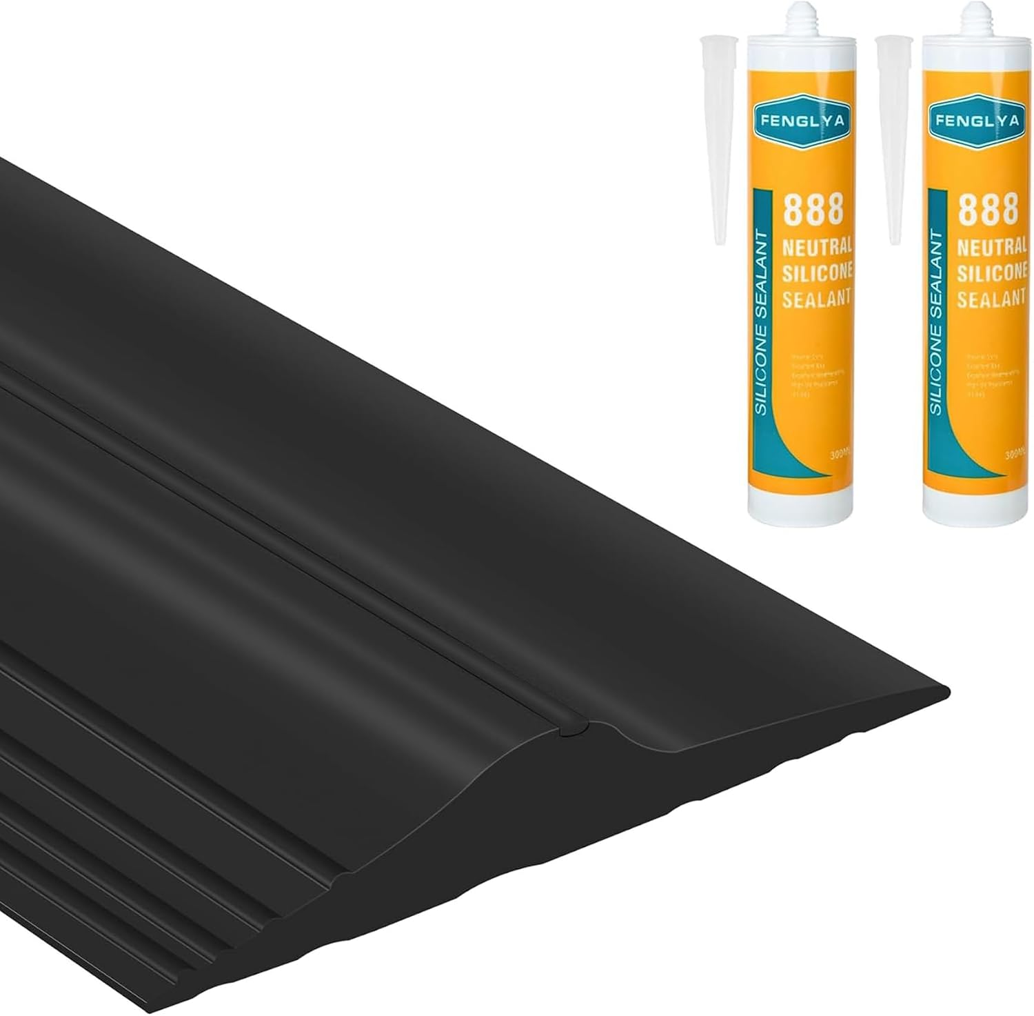 20Ft/6.1M Universal Garage Threshold Seal Strip with 300ml Black Adhesives, Garage Door Bottom Weatherproof Strip