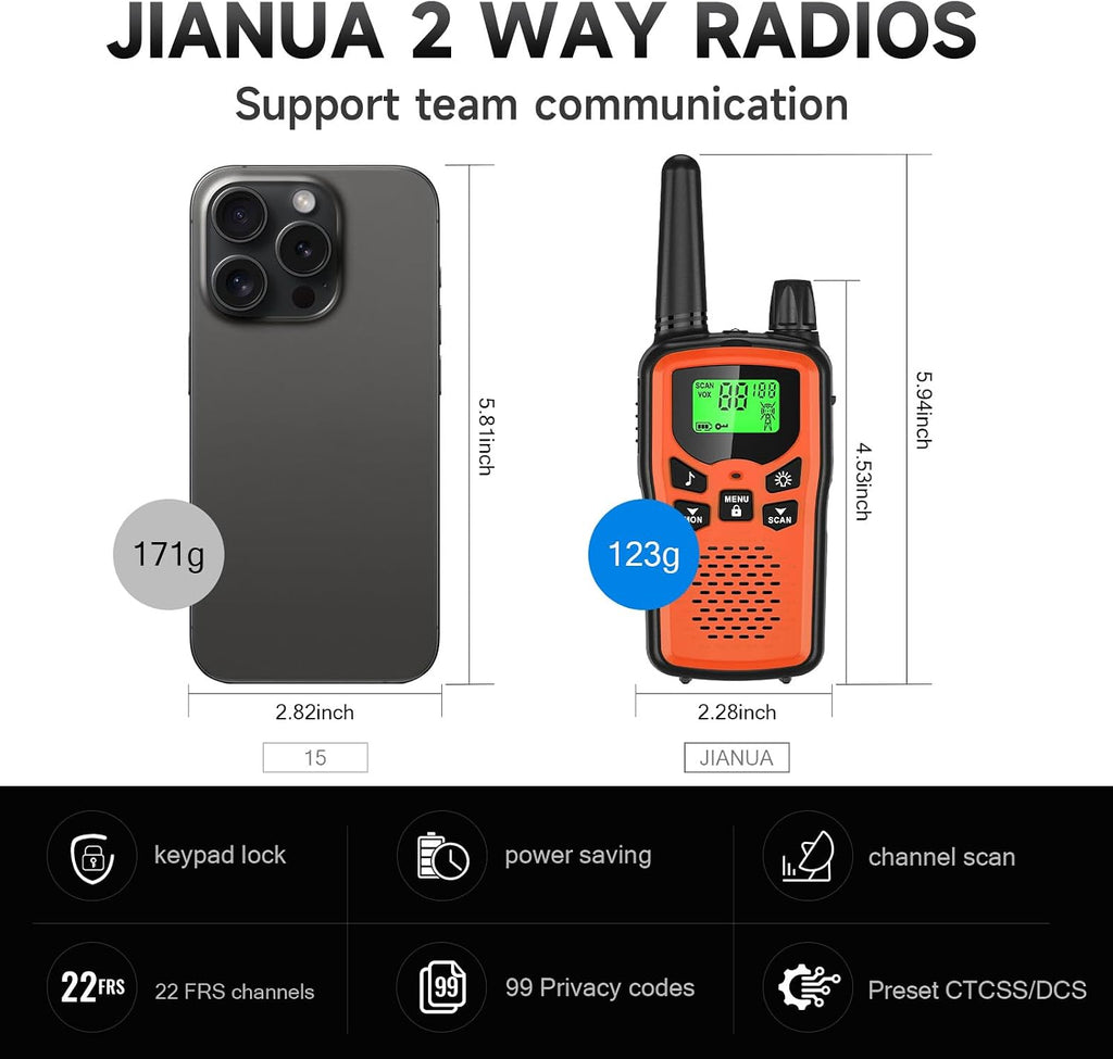 Walkie Talkies 2 Pack Long Range for Adults, Rechargeable Walkie Talkie VOX with 22 FRS Channels, 99 Privacy Codes