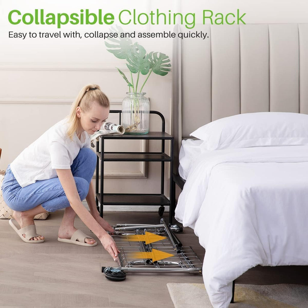 Clothing Garment Rack Capacity 525LBS Collapsible Clothes Rack | Adjustable Clothing Racks on Wheels Rolling Clothes