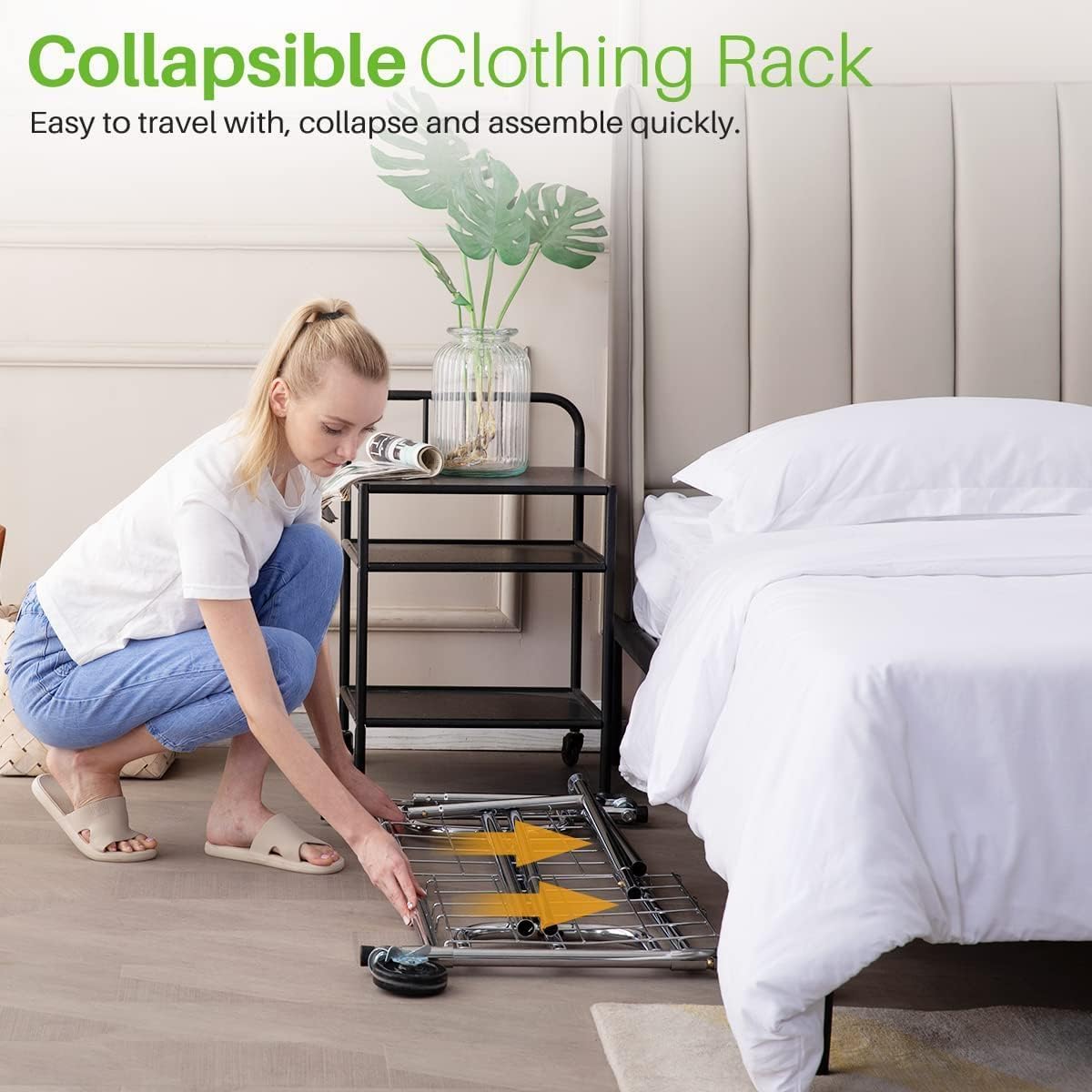 Clothing Garment Rack Capacity 525LBS Collapsible Clothes Rack | Adjustable Clothing Racks on Wheels Rolling Clothes