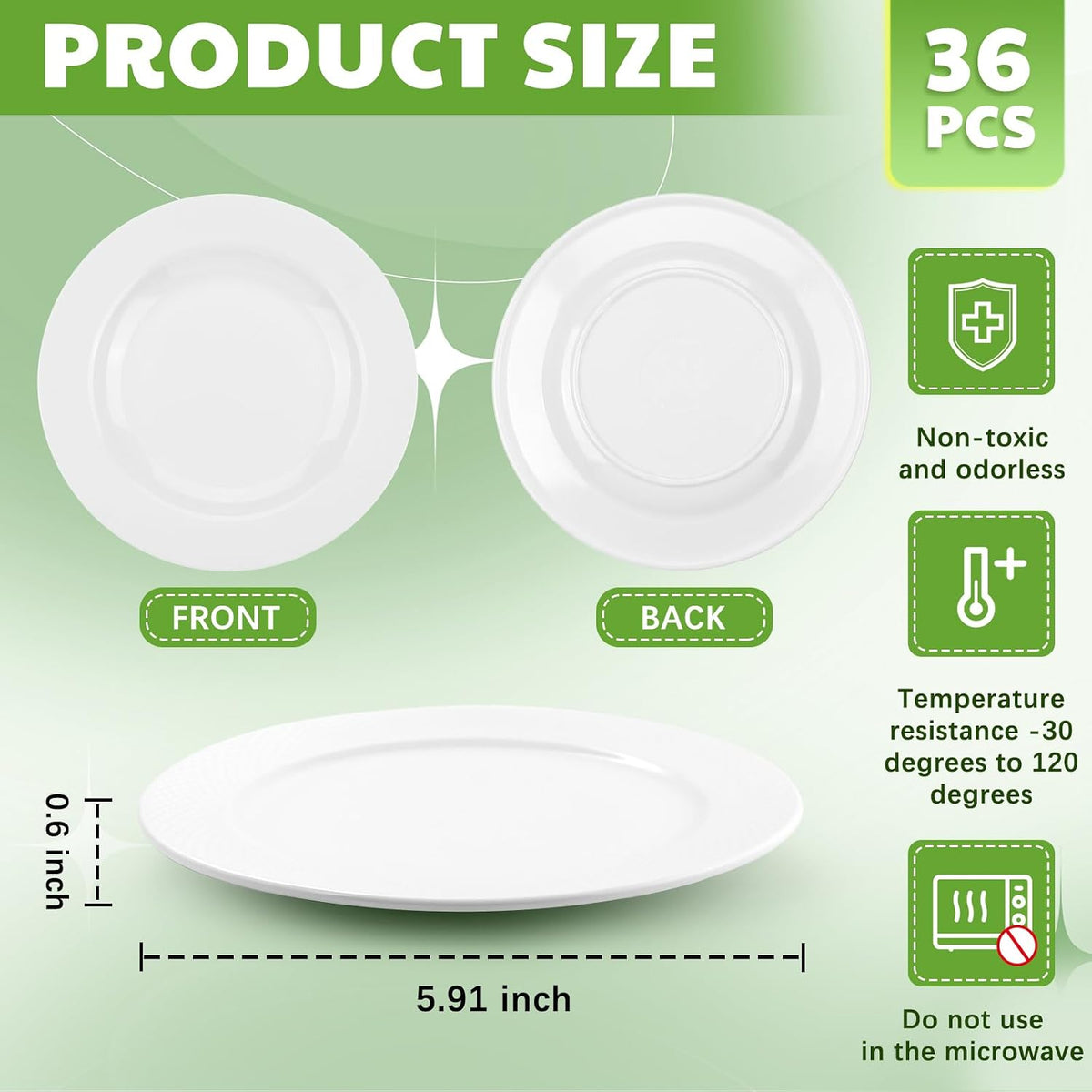 36 Pieces Melamine Appetizer Plates White Dessert Plates, 5.91 Inch