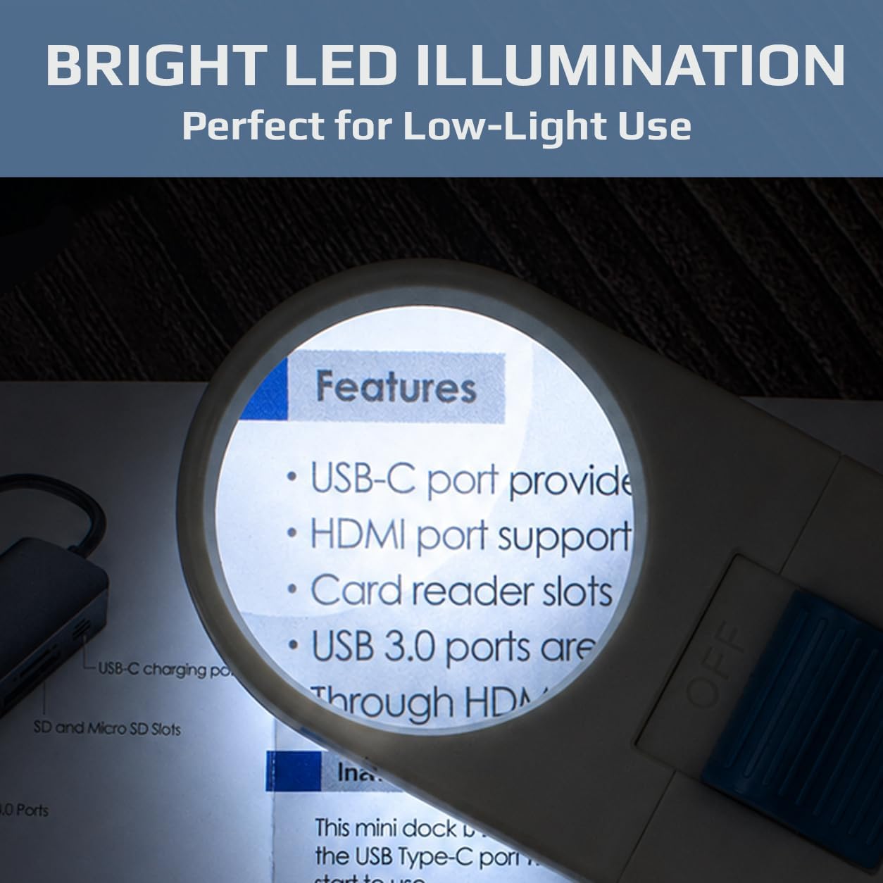 Illuminated Hand Held 7x LED Lighted Aspheric Magnifier with 1.5'' Lens Diameter (SV-70),White (Pack of 1)