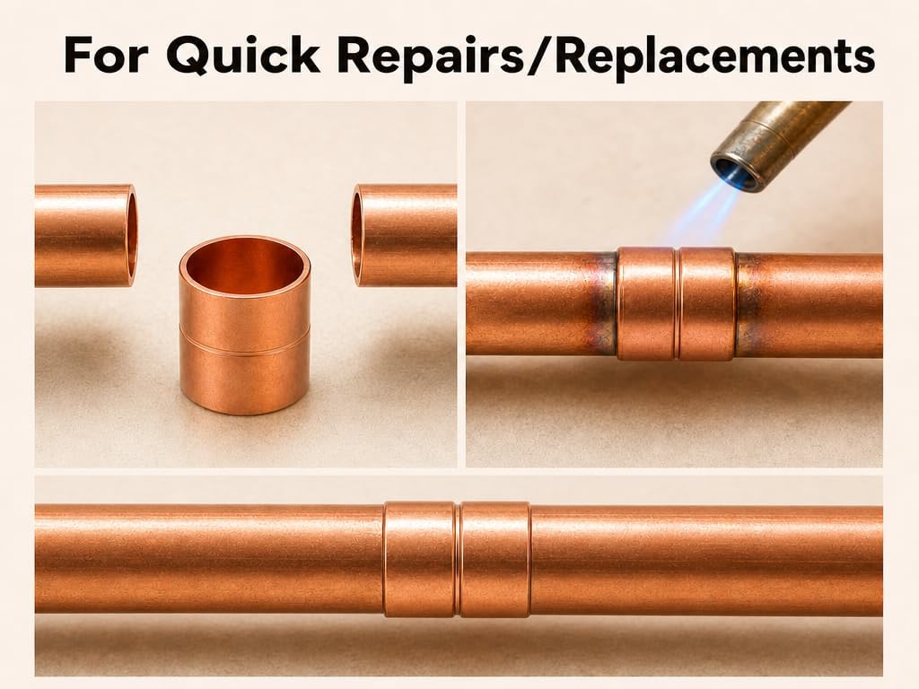 Angry Pony 3/4 Inch ID Copper Coupling, HVAC Copper Fittings, 5 Pack