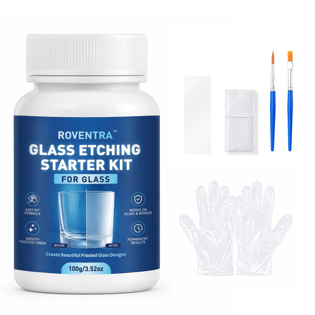 Glass Etching Cream Kit, Create Permanent Matte Frosted Glass Designs, Long‑Lasting Etching Supplies with Stencils