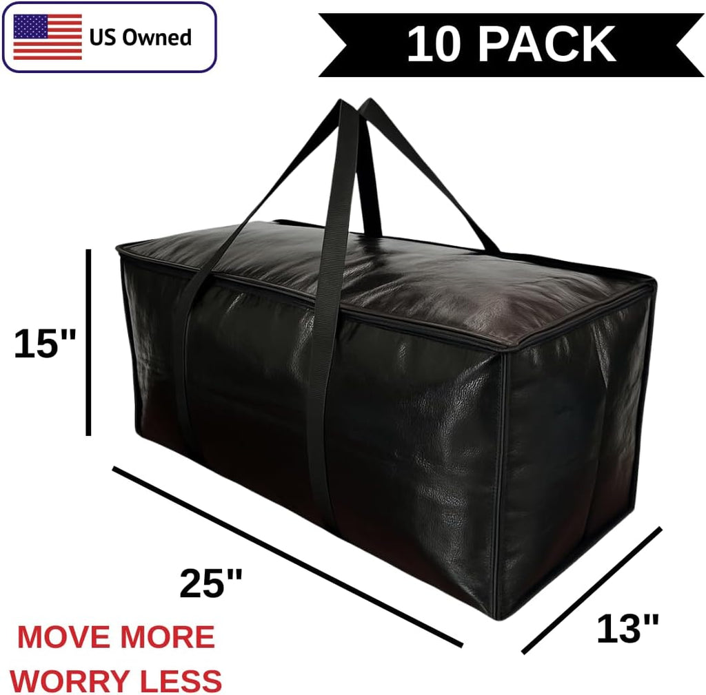 10 - Pack Heavy Duty Large Moving Bag with Strong Zipper and Comfortable Handles Durable & Sturdy Large Storage Bags