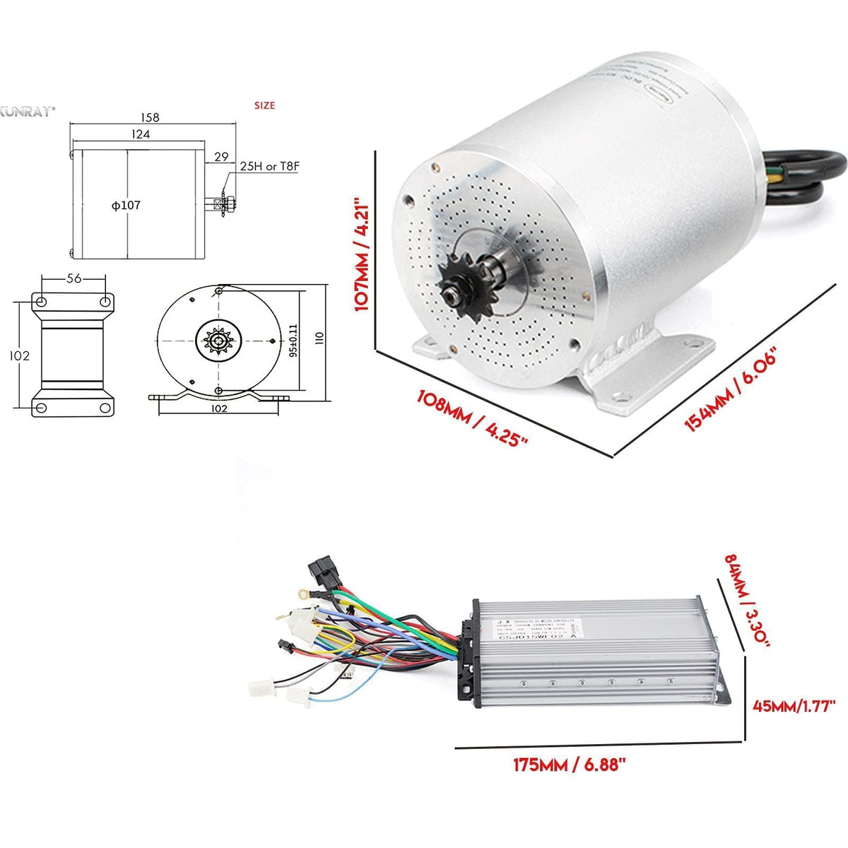 48V Go Kart Motor 1000W Electric Brushless DC Motor Kit,Controller,Throttle