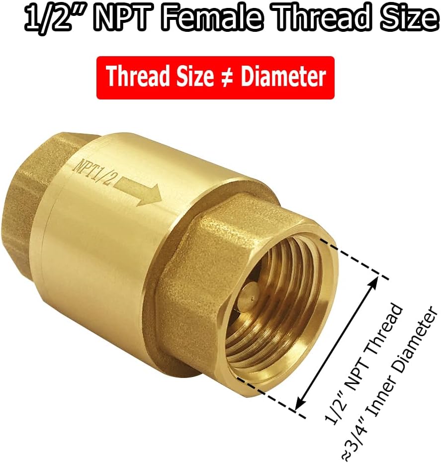 Hooshing 2PCS Spring Check Valve 1/2" NPT Female Thread Backflow Preventer