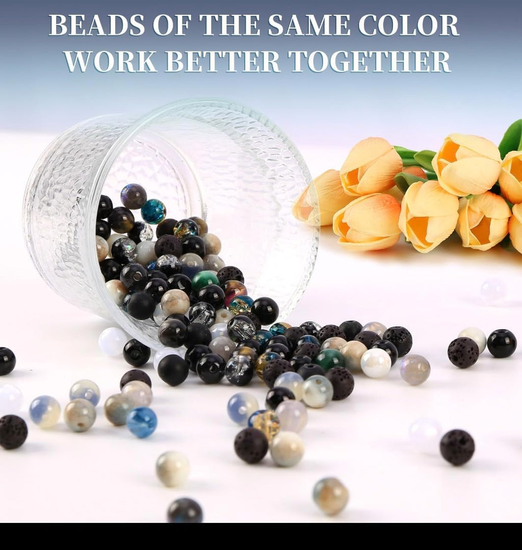 Glass Beads for Jewelry Making, 18 Colors Glass Beads for Bracelets Making kit Including 2-8mm Bead spacers/Lava