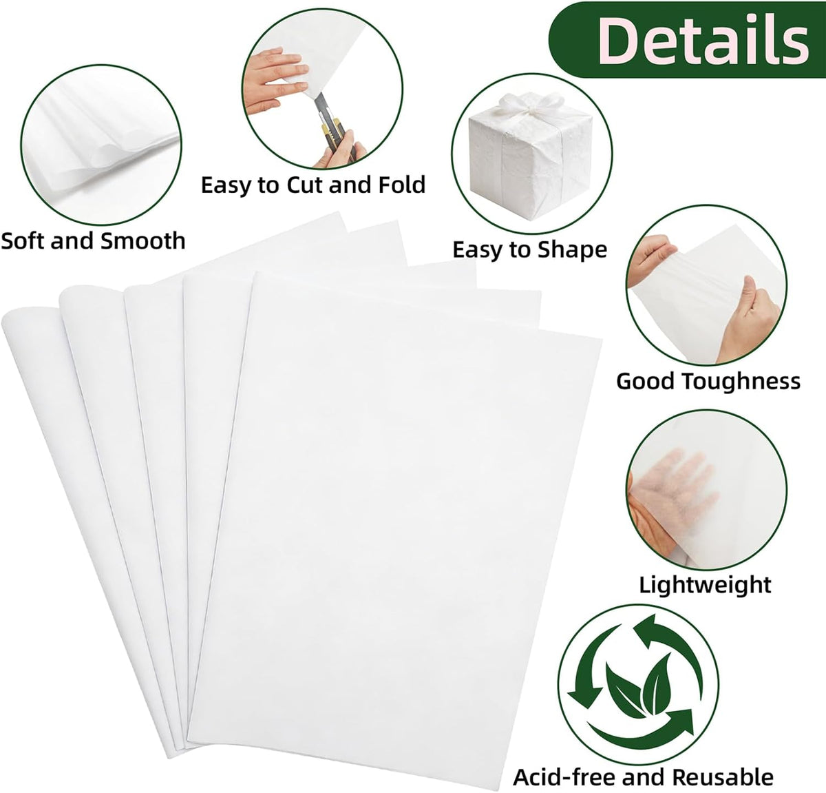 200 Sheets White Tissue Paper Bulk for Gift Wrapping & Bags