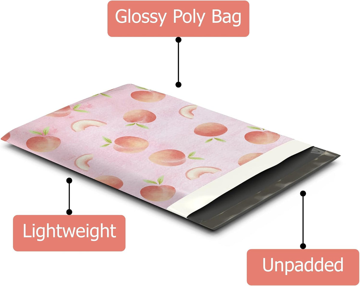 10x13 (100) Peaches Designer Poly Mailers Waterproof Self Sealing Tear Resistant Polymailers Shipping Envelopes