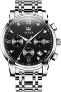 Men's Stainless Steel Chronograph Watch, Big Face Gold Silver Black Tone Easy to Read Analog Quartz Watch, Luxury
