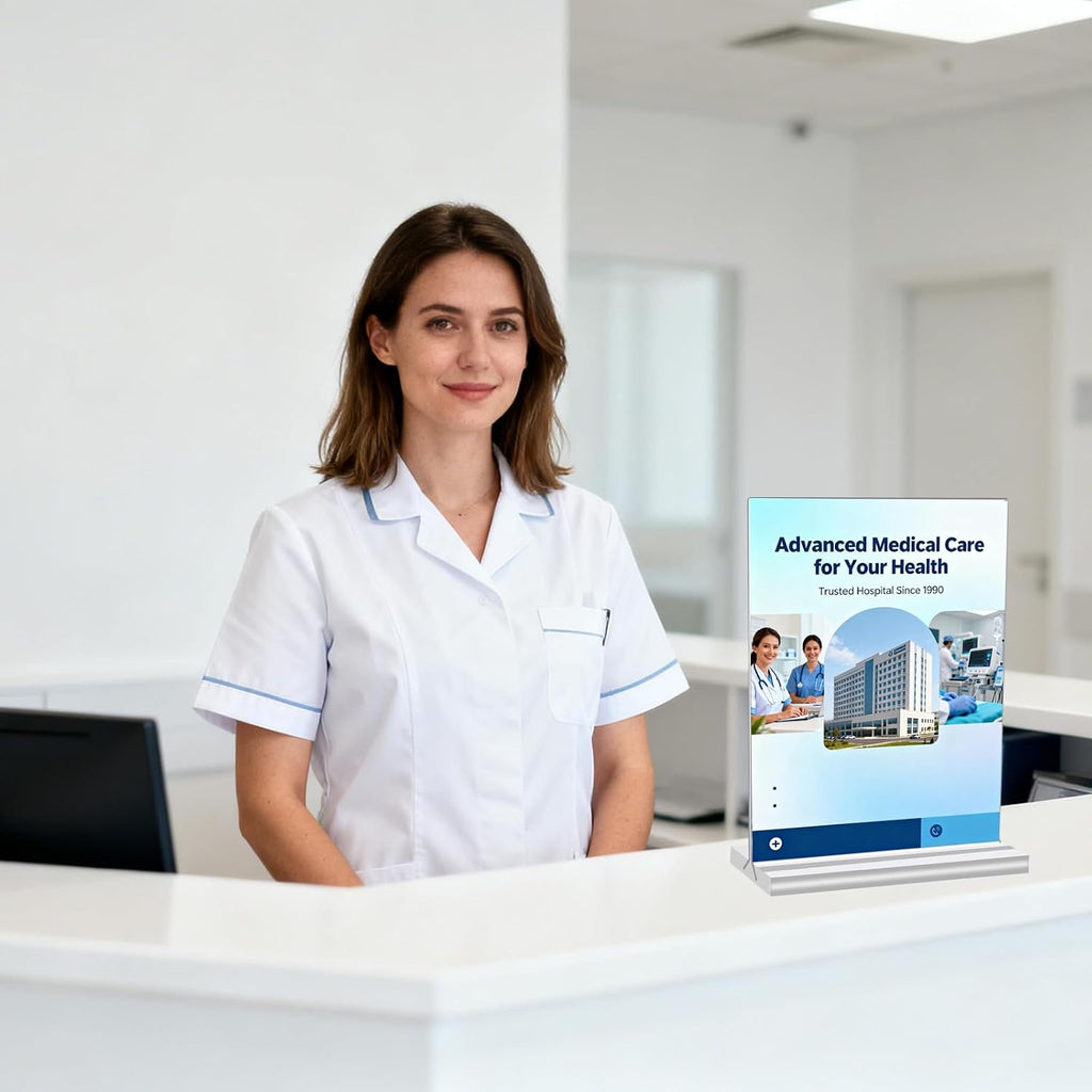 3 Pack Acrylic Sign Holder 8.5x11 Inches, Double Sided Clear Display Stand Table Top Paper Holder, Vertical Menu